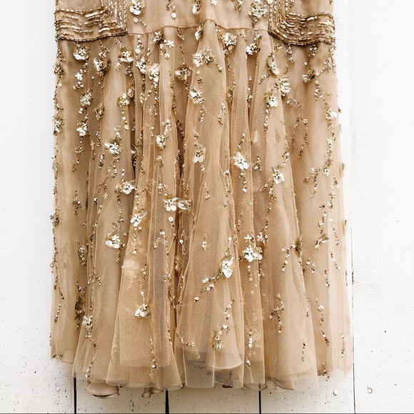 J. Mendel Floral Embroidered Tulle Midi Dress Gold - Picture 5 of 16